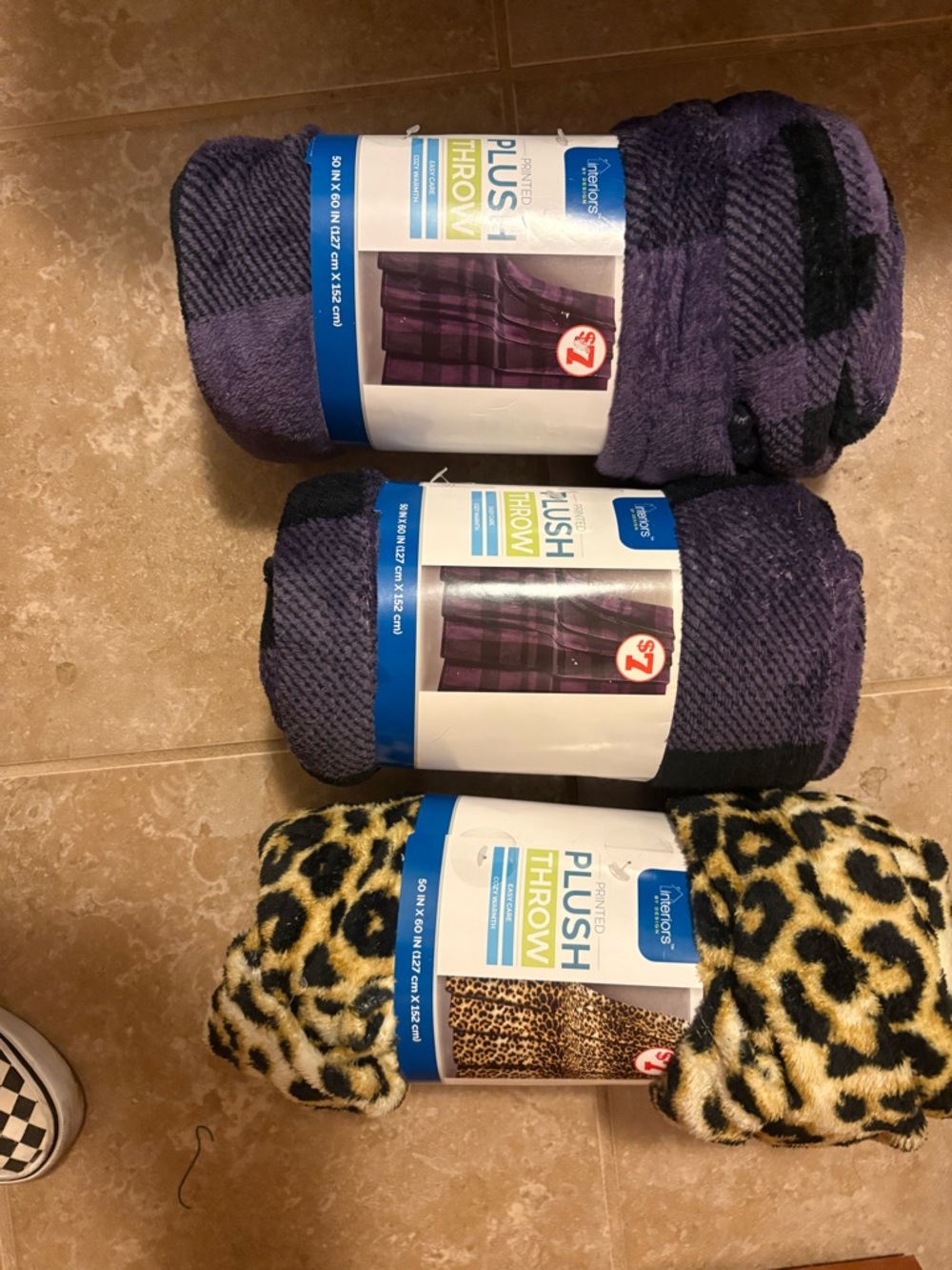 Home Interiors Plush Throw Blankets - Purple and Leopard Print